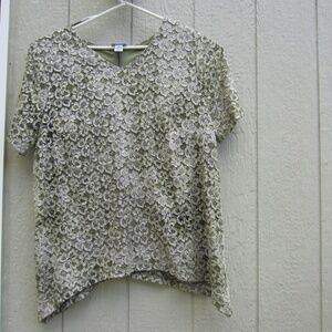 Catherines Shirt Women's 3X‎ Lace Green Flowers V-Neck,LINED, Summer, Comfort